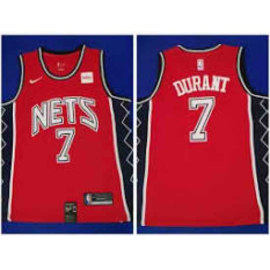 Nets 7 Kevin Durant classic red throwback jersey